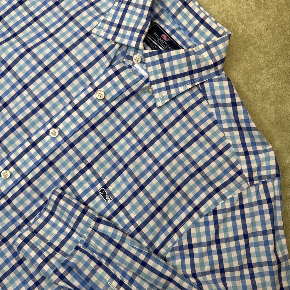 Vineyard Vines Classic Fit Tucker Shirt Men M Blue white Long Sleeve button down